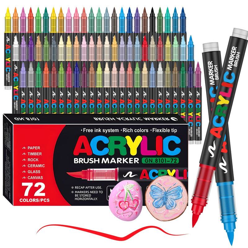 72 Kleuren Acrylverf Markers – Perfect voor Creatief Schilderen op Diverse Oppervlakken
