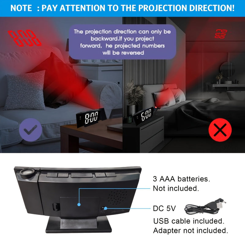 Digitale Projectie Wekker – LED Display en Snoozefunctie met Verstelbare Helderheid