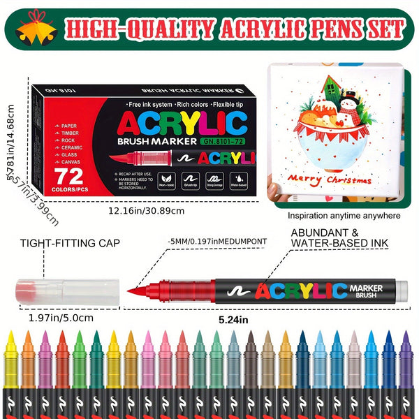 72 Kleuren Acrylverf Markers – Perfect voor Creatief Schilderen op Diverse Oppervlakken