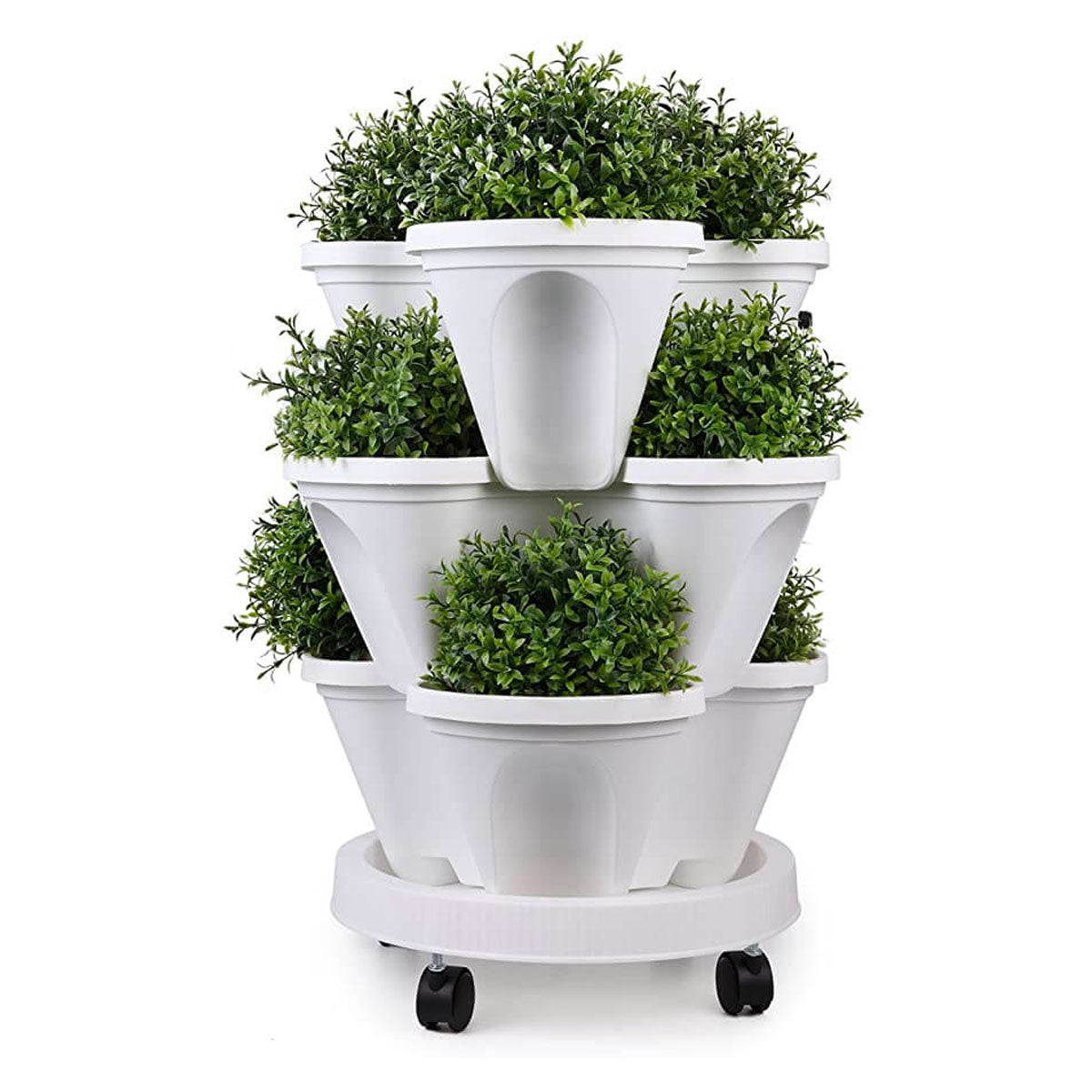 Aardbeienplanter, plantentoren, 4 niveaus tuintorens voor groenten, binnentuinsysteem, tuinpotten met dienblad en flexibele wielen voor binnen en Aardbeienplanter, plantentoren, 4 niveaus tuintorens voor groenten, binnentuinsysteem, tuinpotten met dienblad en flexibele wielen voor binnen en