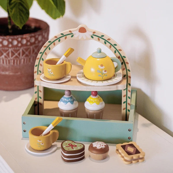 Houten Theeset voor Kinderen met Cupcakes en Theepot – Speeltijd