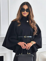 Elegante Korte Poncho Jas Voor Vrouwen Met Riem