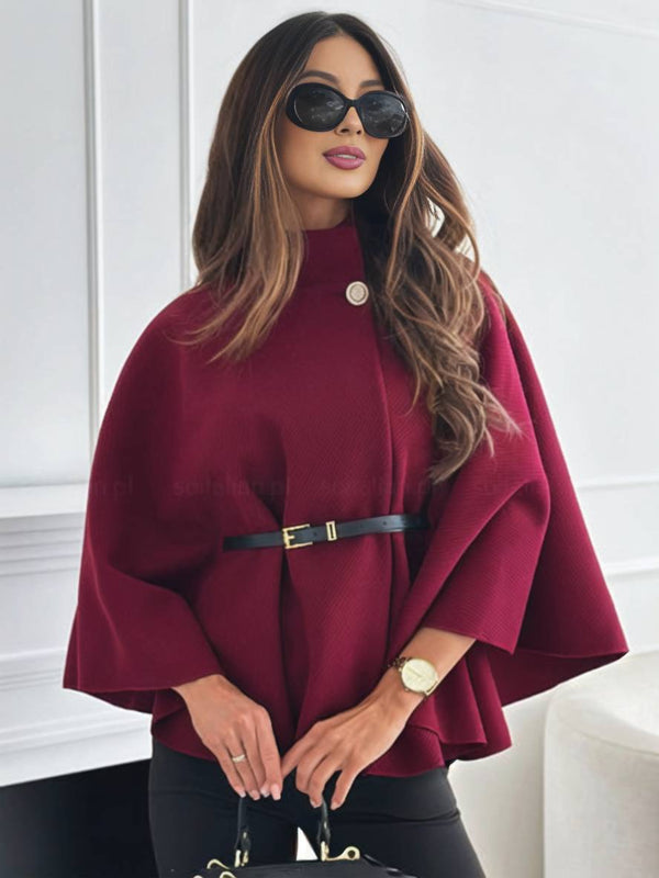Elegante Korte Poncho Jas Voor Vrouwen Met Riem