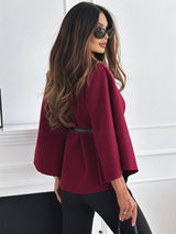 Elegante Korte Poncho Jas Voor Vrouwen Met Riem