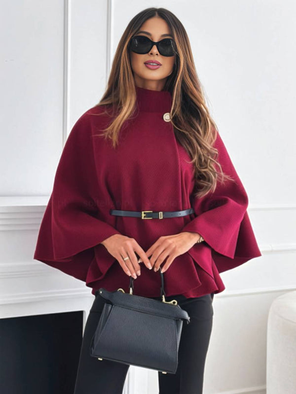 Elegante Korte Poncho Jas Voor Vrouwen Met Riem