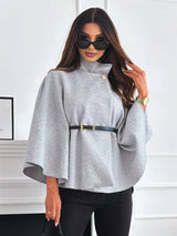 Elegante Korte Poncho Jas Voor Vrouwen Met Riem