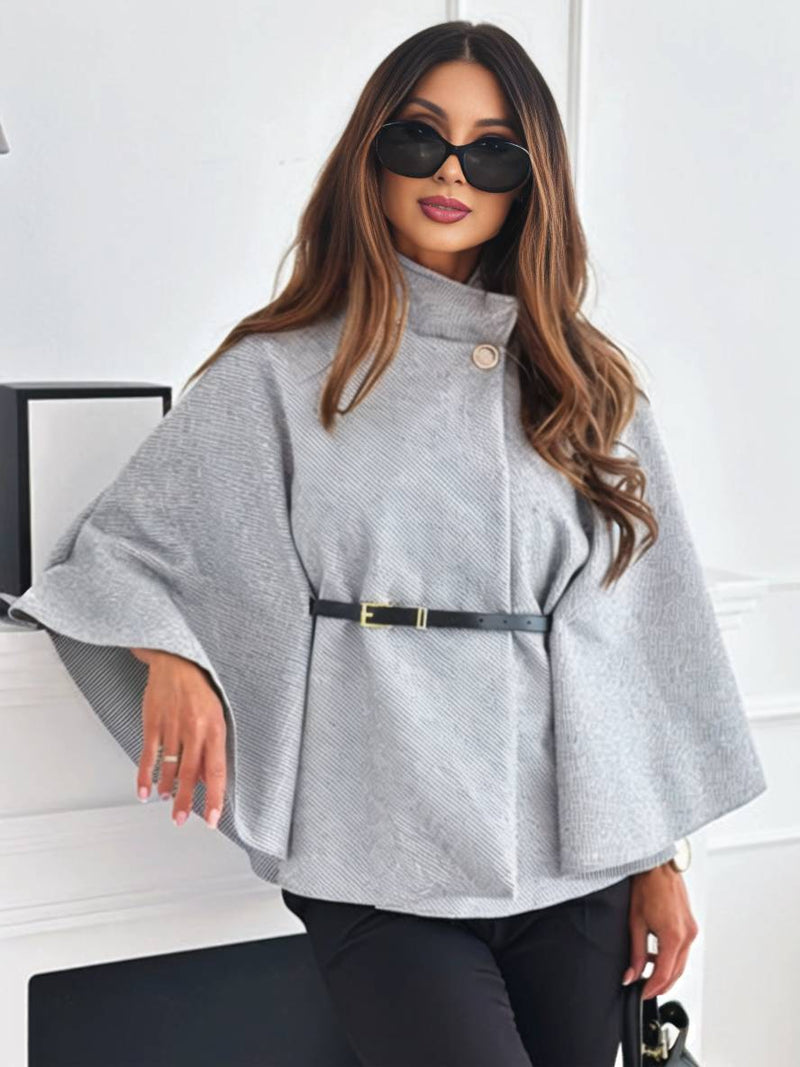 Elegante Korte Poncho Jas Voor Vrouwen Met Riem