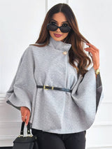 Elegante Korte Poncho Jas Voor Vrouwen Met Riem