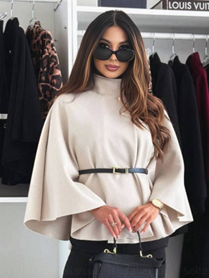 Elegante Korte Poncho Jas Voor Vrouwen Met Riem