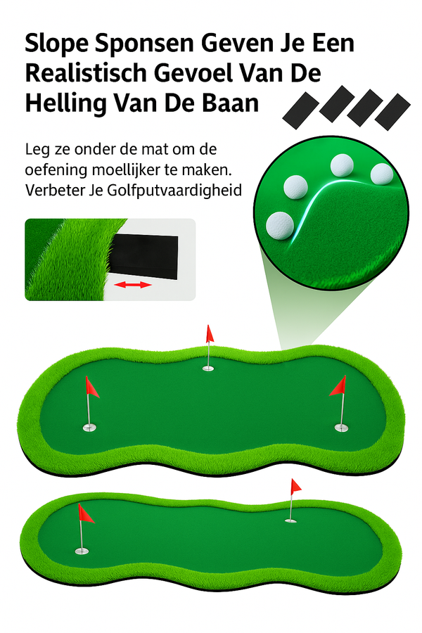Grote Golf Putting Mat 152×305 cm | Indoor/Outdoor Golfmat | 3 Holes met Vlaggen & Cups voor Oefening