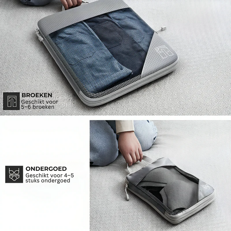 Compressie Reisorganisers | Slimme Inpakoplossing | Ruimtebesparende Bagage Cubes | Perfect Voor Vakanties & Zakenreizen | 5-delige Set | Lichtgewicht & Duurzaam | Maximale Ruimtebesparing | Avontuurlijke Reiskompanen