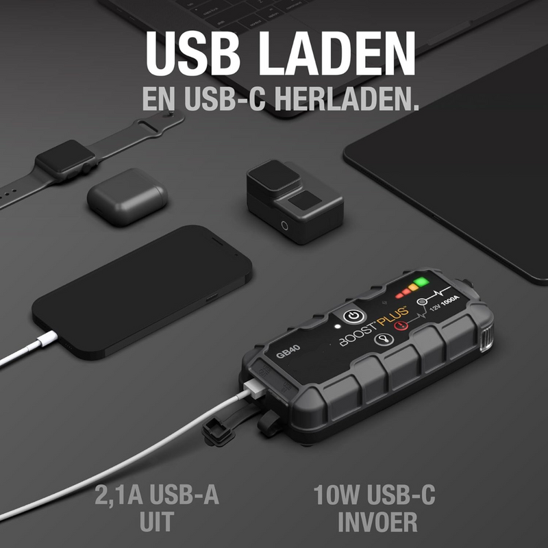 Boost Plus GB40 | 1000A Draagbare Jumpstarter voor Auto – 12V Accubooster & Powerbank voor Benzine en Diesel