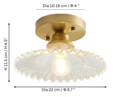 Geribbelde Glazen Plafondlamp – Vintage Bloemige Semi-Flush Mount Lamp
