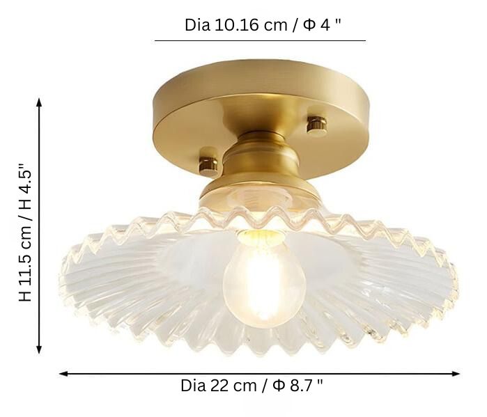 Geribbelde Glazen Plafondlamp – Vintage Bloemige Semi-Flush Mount Lamp
