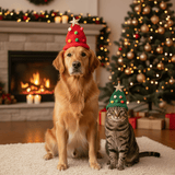 PAWSHINE – Pluche kerstmuts met elegante gouden rand voor huisdieren