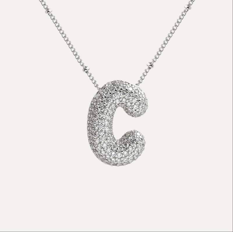 Dames Ketting – Initial Hanger – Fonkelende Stenen – Verfijnde Schakelketting – Statement Sieraad