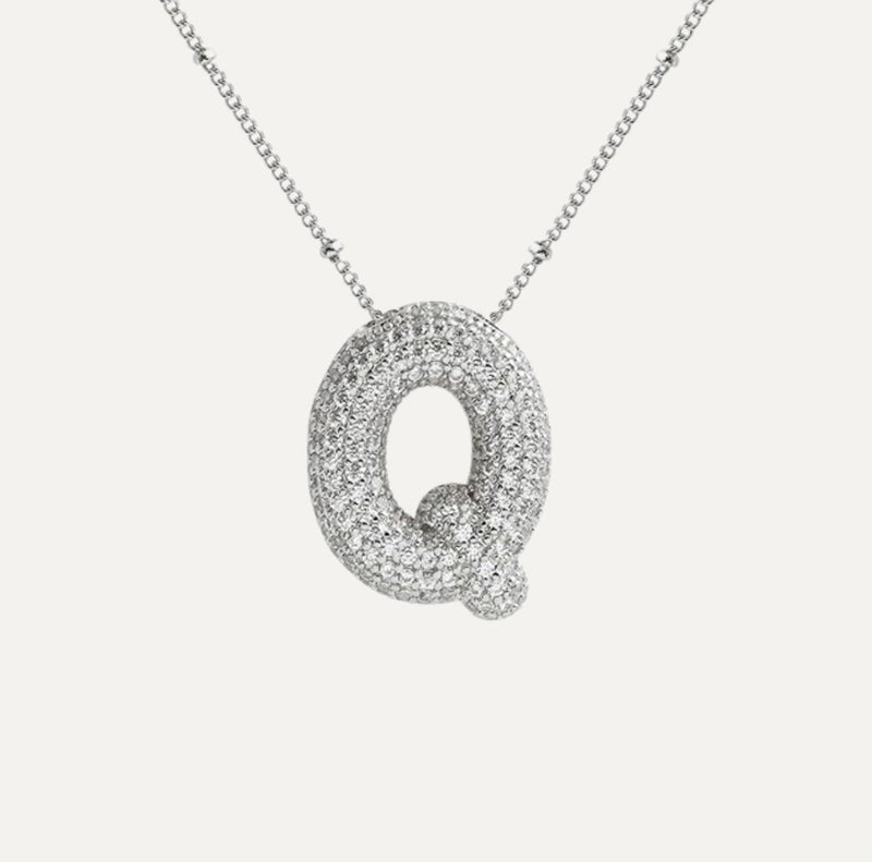 Dames Ketting – Initial Hanger – Fonkelende Stenen – Verfijnde Schakelketting – Statement Sieraad