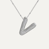 Dames Ketting – Initial Hanger – Fonkelende Stenen – Verfijnde Schakelketting – Statement Sieraad