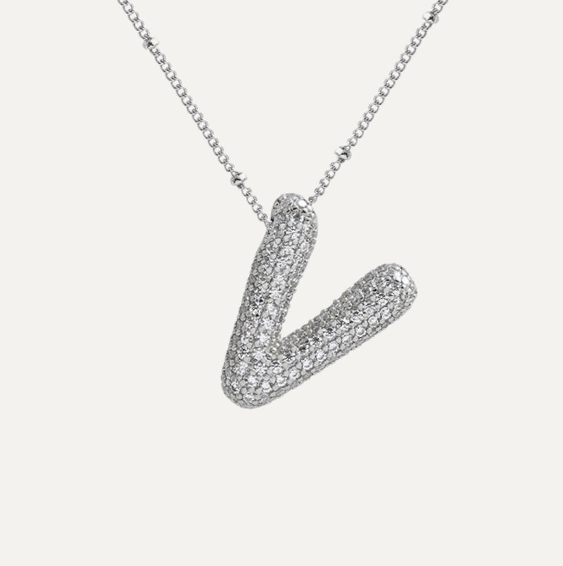 Dames Ketting – Initial Hanger – Fonkelende Stenen – Verfijnde Schakelketting – Statement Sieraad