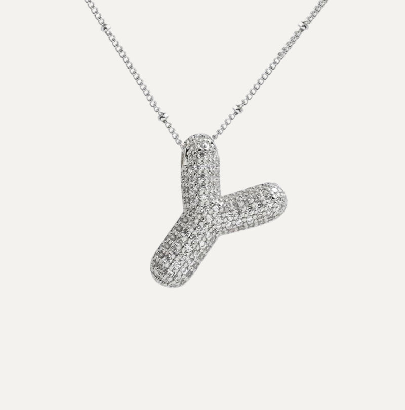 Dames Ketting – Initial Hanger – Fonkelende Stenen – Verfijnde Schakelketting – Statement Sieraad