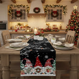 LINENWISH – Feestelijke tafelloper van linnen voor Kerstmis met sneeuwvlokken- en kaboutermotief