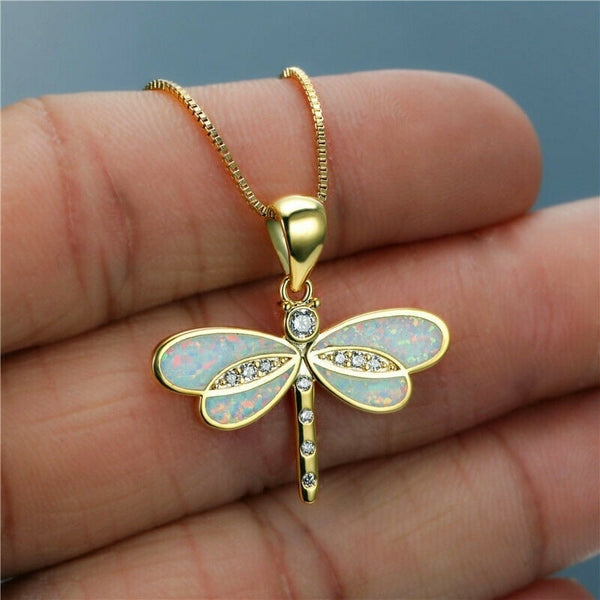 Gouden Libelle-Halsketting met Opal – Isolde