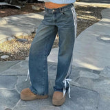 Wijdere Jeans met Strepen en Vetersluiting - Mila