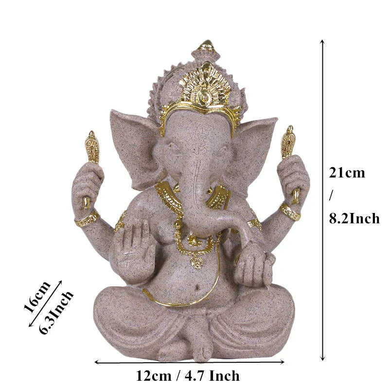 Heimdecoratie Natuur Zandsteen Indische Ganesha Beeld Religieuze Hindoe Olifantengod Standbeelden Fengshui Olifantenkop Boeddha