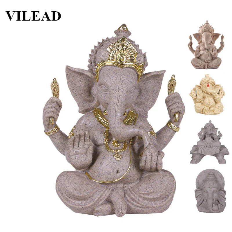 Heimdecoratie Natuur Zandsteen Indische Ganesha Beeld Religieuze Hindoe Olifantengod Standbeelden Fengshui Olifantenkop Boeddha