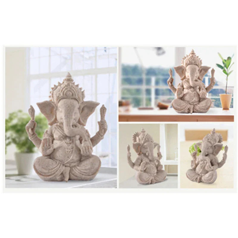 Heimdecoratie Natuur Zandsteen Indische Ganesha Beeld Religieuze Hindoe Olifantengod Standbeelden Fengshui Olifantenkop Boeddha