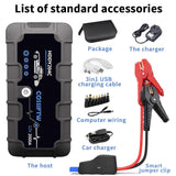 2000A UltraSafe Auto 12V Jump Starter Accupack, Batterij Booster, Jump Box, Draagbare Lader en Startkabels voor 6.0L Benzine en 3.0L Diesel Motoren
