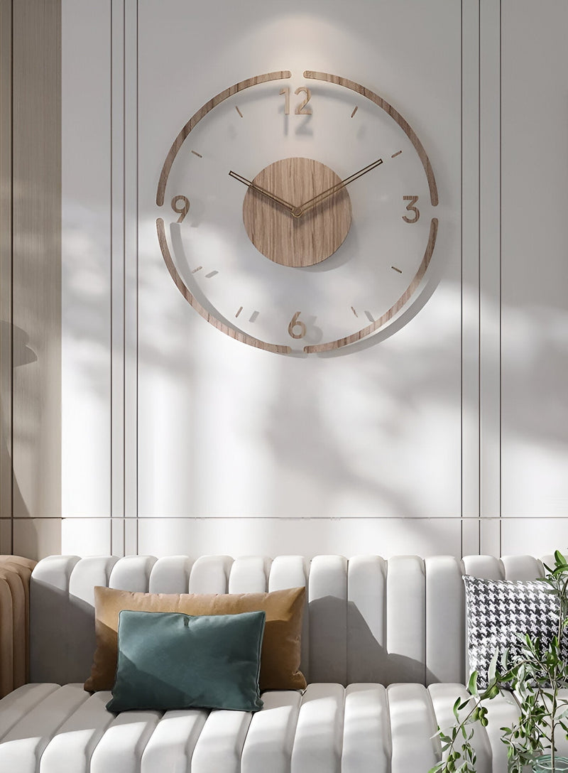 ClearWood Stille Wandklok – Eigentijds Hout‑en‑Acryl Design