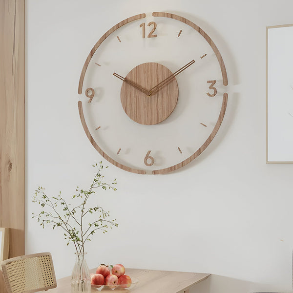 ClearWood Stille Wandklok – Eigentijds Hout‑en‑Acryl Design