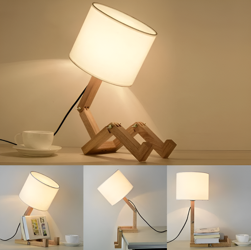 Flexibele Robot Bureau Lamp van Massief Hout – LumoBot