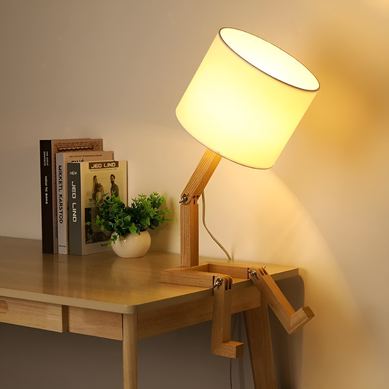 Flexibele Robot Bureau Lamp van Massief Hout – LumoBot