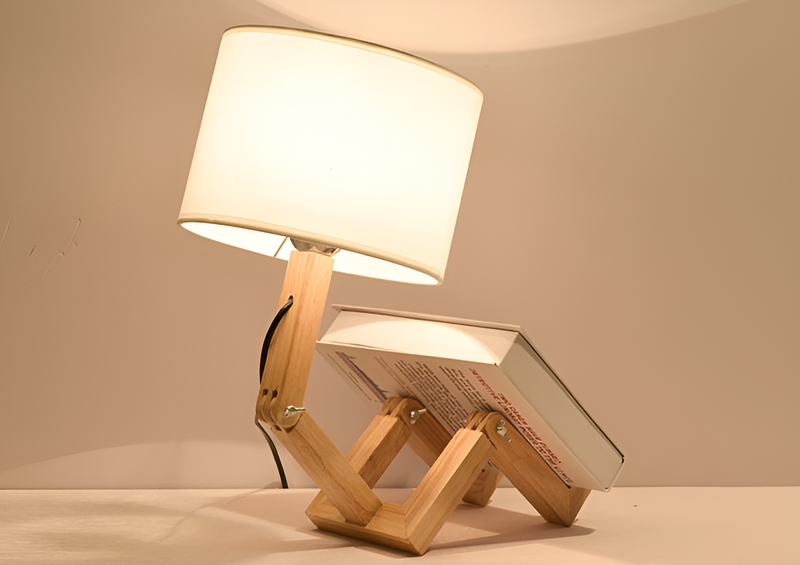 Flexibele Robot Bureau Lamp van Massief Hout – LumoBot