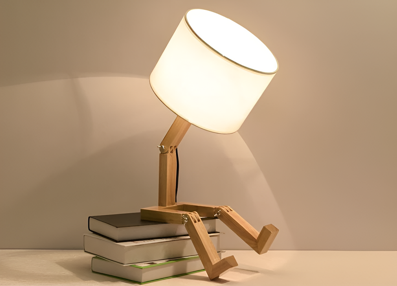 Flexibele Robot Bureau Lamp van Massief Hout – LumoBot