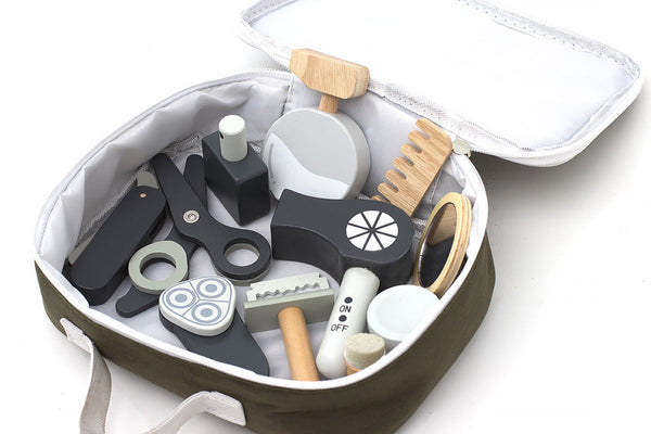 Houten kappersspeelgoed met heuptas voor kinderen – Knipprofessional