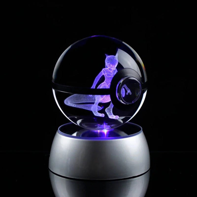 Kristallen Pokébal met LED-standaard – Interactief verzamel speelgoed