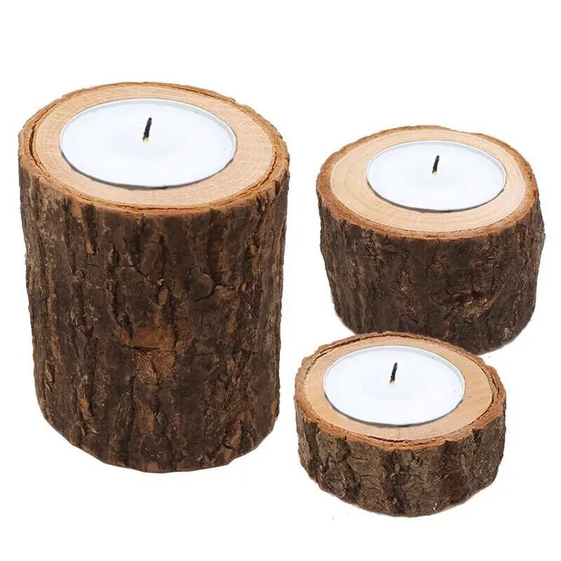RusticGlow | Ervaar de betoverende sfeer van een set houten kandelaars!
