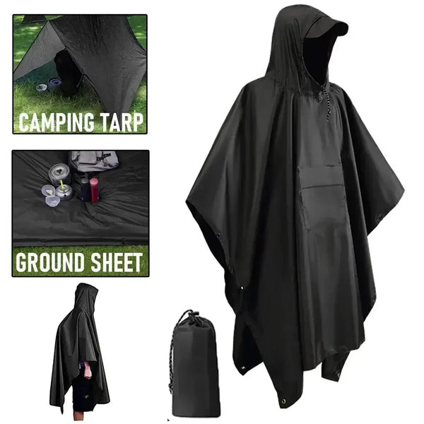 3-in-1 Outdoor Militair Regenmantel - Met Capuchon waterdichte Regenponcho met Mouwen, Motorregenbescherming, ideaal voor Kamperen, Wandelen en Reizen