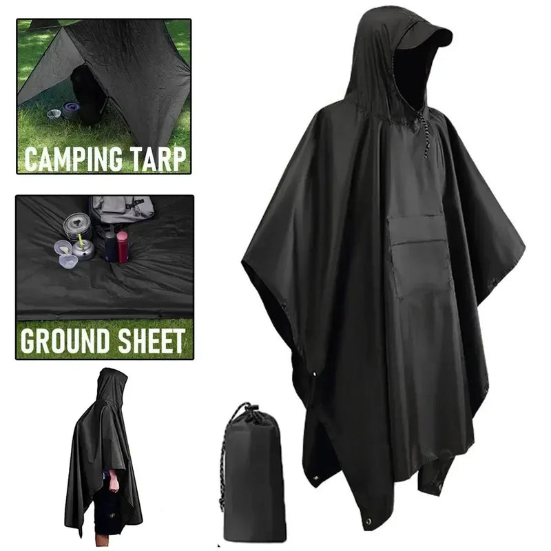 3-in-1 Outdoor Militair Regenmantel - Met Capuchon waterdichte Regenponcho met Mouwen, Motorregenbescherming, ideaal voor Kamperen, Wandelen en Reizen