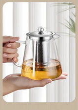 450ml-950ml Hittebestendige Glazen Theepot – RVS Theefilter, Bloemenketel voor Kung Fu Thee Accessoires, Puer- en Oolong-thee