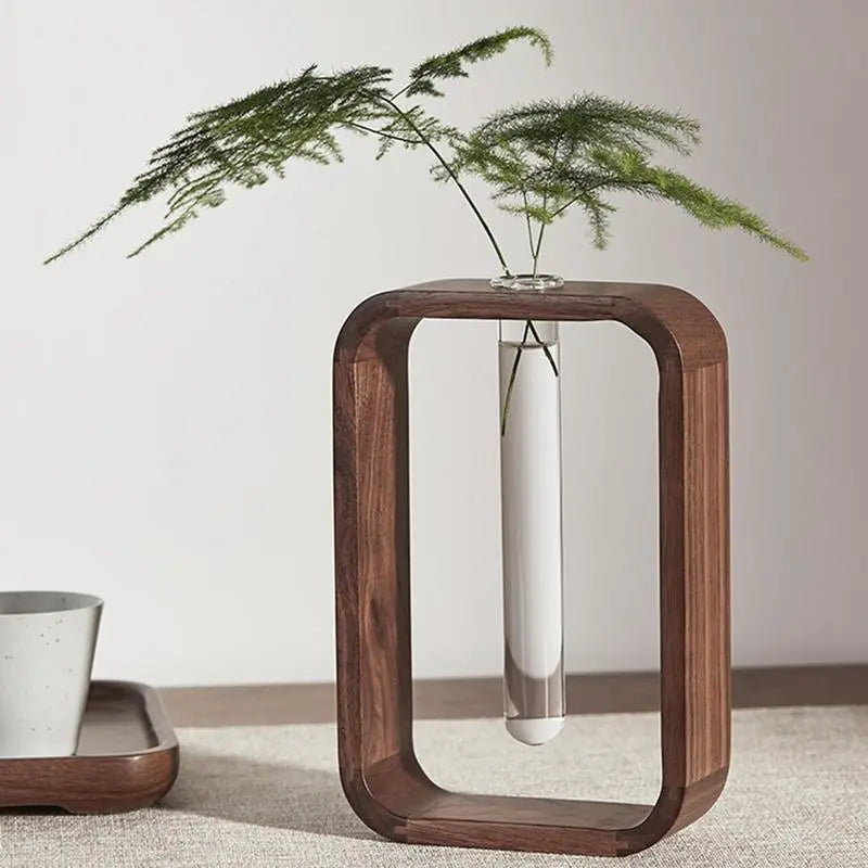 Houten Hydroponische Glazen Vaas – Elegante & Duurzame Plantenvaas voor Hydroponisch Tuinieren