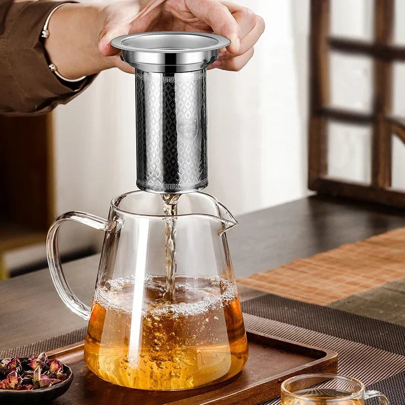 450ml-950ml Hittebestendige Glazen Theepot – RVS Theefilter, Bloemenketel voor Kung Fu Thee Accessoires, Puer- en Oolong-thee
