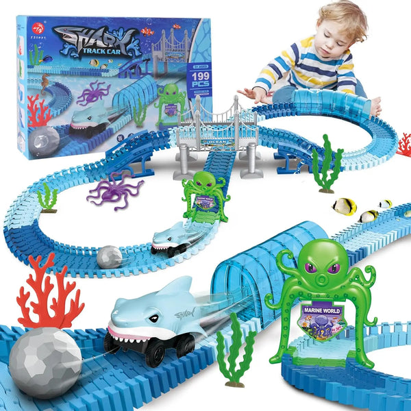 Elektrische Haai Rail Car Puzzelset – Creatief Bouwspeelgoed voor Kinderen