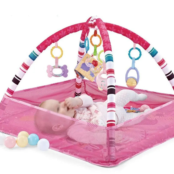 Baby Speelmat met Fitness Frame – Educatief & Zacht Canvas – CE-Gecertificeerd – Activiteitenmat voor Pasgeborenen & Peuters