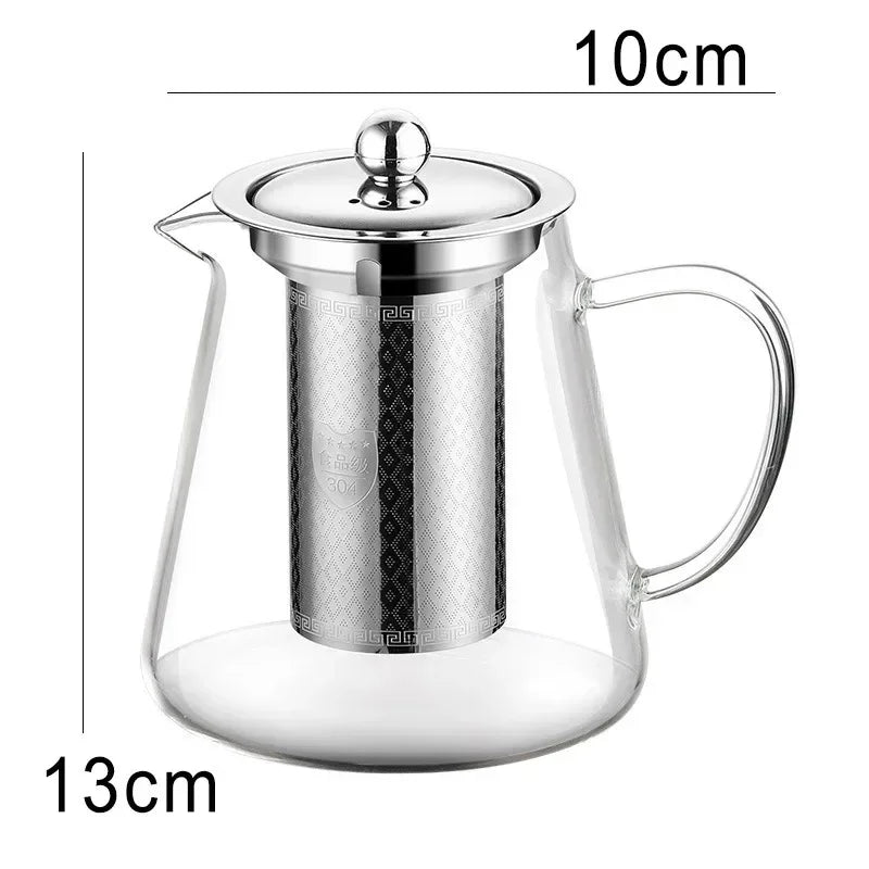 450ml-950ml Hittebestendige Glazen Theepot – RVS Theefilter, Bloemenketel voor Kung Fu Thee Accessoires, Puer- en Oolong-thee