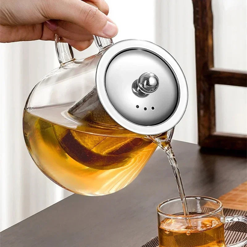 450ml-950ml Hittebestendige Glazen Theepot – RVS Theefilter, Bloemenketel voor Kung Fu Thee Accessoires, Puer- en Oolong-thee