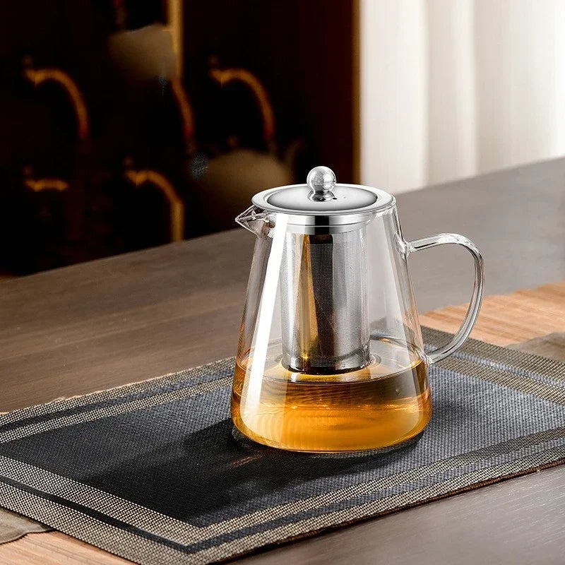 450ml-950ml Hittebestendige Glazen Theepot – RVS Theefilter, Bloemenketel voor Kung Fu Thee Accessoires, Puer- en Oolong-thee